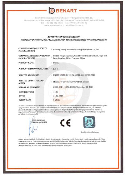 Certificado de tratamiento por plasma